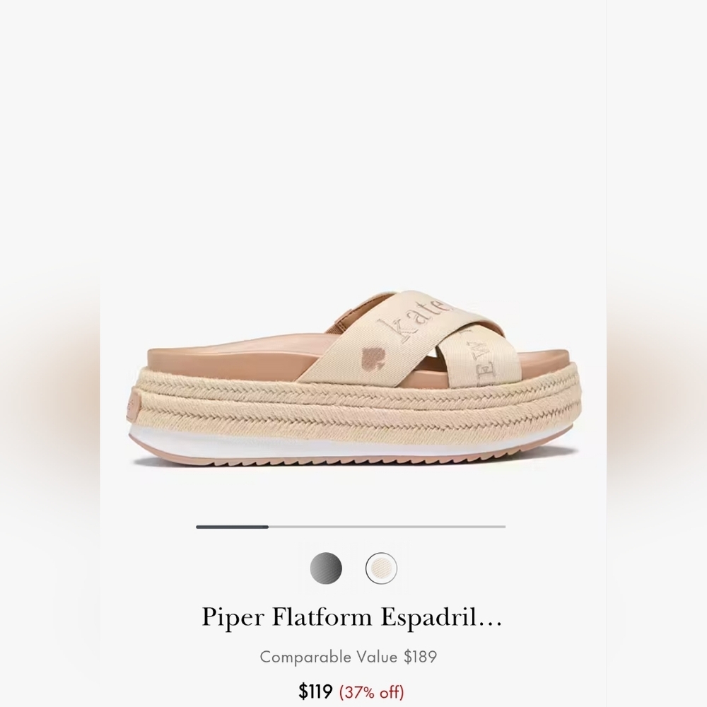 kate spade Beige Cross-Band Platform Espadrille Slides - Picture 8 of 10